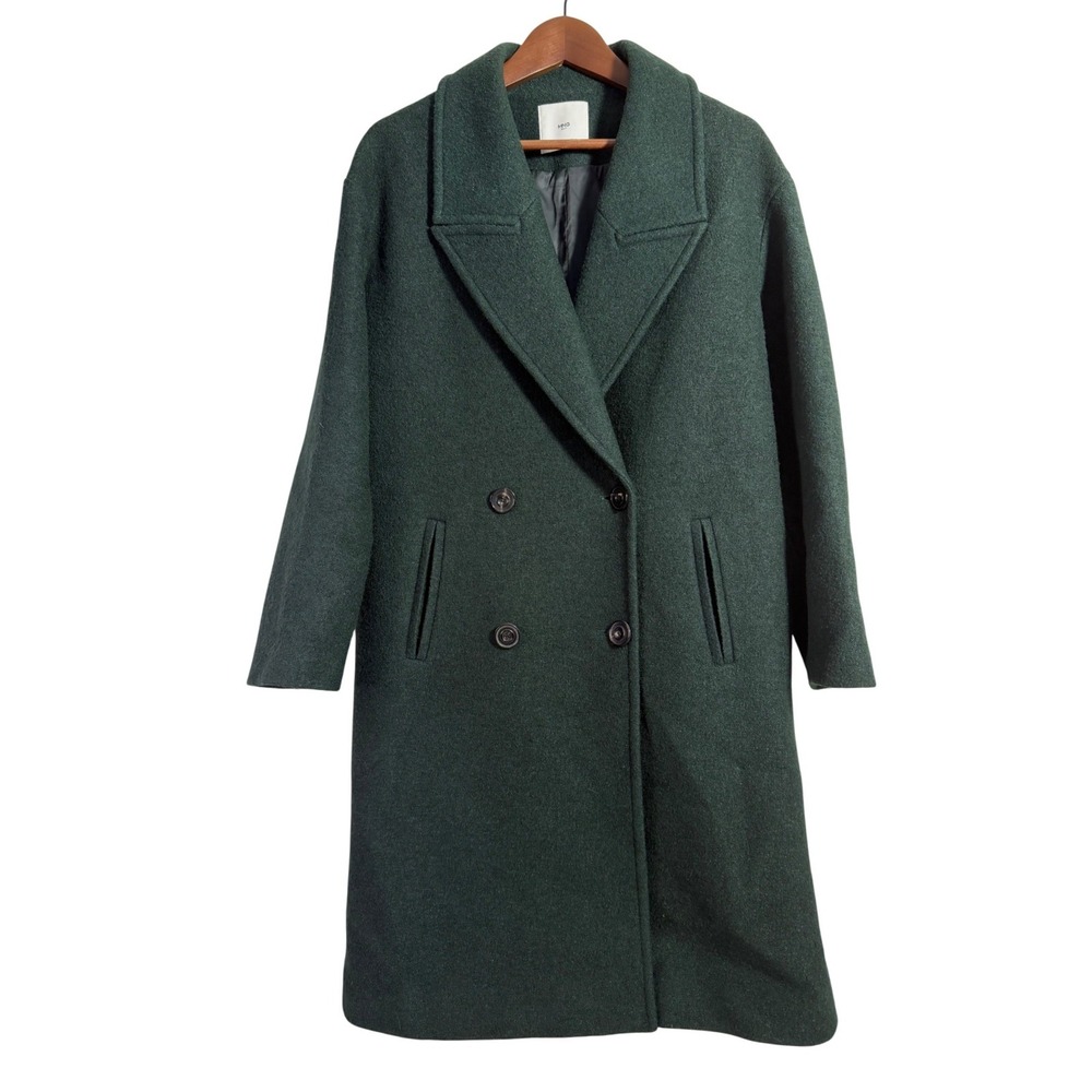 Mango MNG Suit Coat Women S Green Double Breasted Longline Textured Outerwear